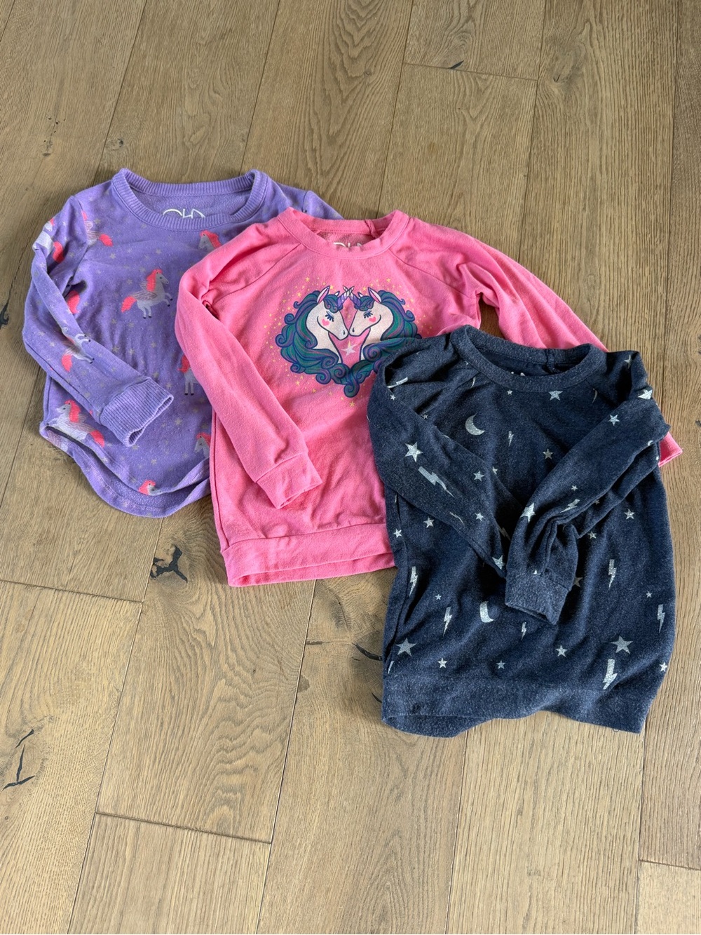 Chaser Girls' Pink, Purple & Navy Unicorn Sweaters